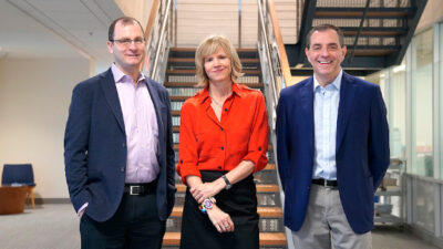 Leaders of MIT’s Task Force on the Work of the Future (Left to right): co-chair David A. Mindell, professor of aeronautics and astronautics, the Dibner Professor of the History of Engineering and Manufacturing at MIT; executive director Elisabeth Beck Reynolds PhD ‘10, who is also executive director of the MIT Industrial Performance Center; and co-chair David Autor, the Ford Professor of Economics at MIT and associate head of MIT’s Department of Economics. Courtesy: Melanie Gonick, MIT