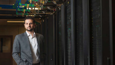 Mechanical engineering professor Carlo Scalo and his research team use supercomputers to develop models that efficiently simulate vortex flow phenomena. Courtesy: Rebecca McElhoe, Purdue University