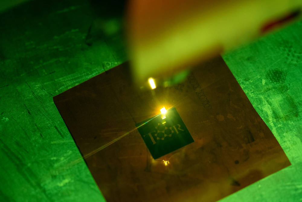 Rice University researchers have discovered that sound can be used to analyze the properties of laser-induced graphene in real time. The technique could be useful for material characterization in a wide range of engineering and manufacturing processes. Courtesy: Brandon Martin, Rice University