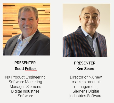 Scott Felber, NX product engineering software marketing manager, and Ken Sears, director of NX new markets product management, both with Siemens Digital Industries Software, explain advances in machine design and advantages of digital twins and simulation in a May 18, 2022, Control Engineering webcast. Courtesy: Siemens