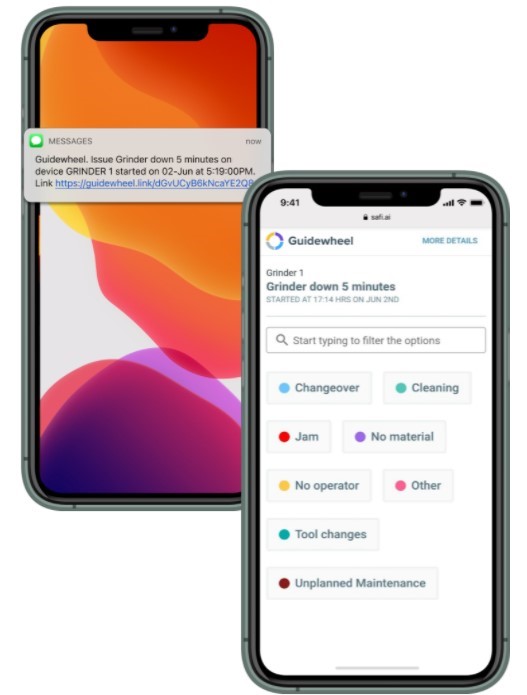 Key machine metrics can be viewed on a smartphone. Courtesy: Guidewheel