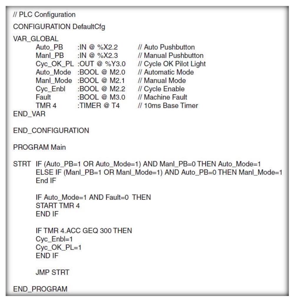 Figure 5: Example of structured text (ST) PLC programming. Courtesy: Automation LLC
