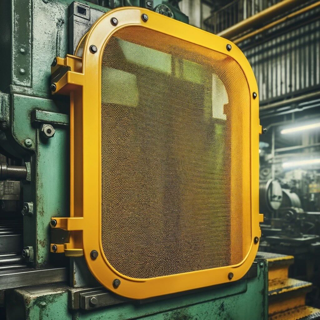 Figure 1: A machine guard in place to ensure operational safety around industrial equipment. 