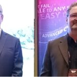 Glenn Wadden (left), president, Trihedral, a Delta Group company, and Barry Baker, vice president, Trihedral, and president of U.S. Trihedral, prepare to discuss latest trends in supervisory control and data acquisition (SCADA) software in a Control Engineering video interview during the 2024 ScadaFest. Tridhedral’s SCADA software is VTScada. Courtesy: Mark T. Hoske, Control Engineering