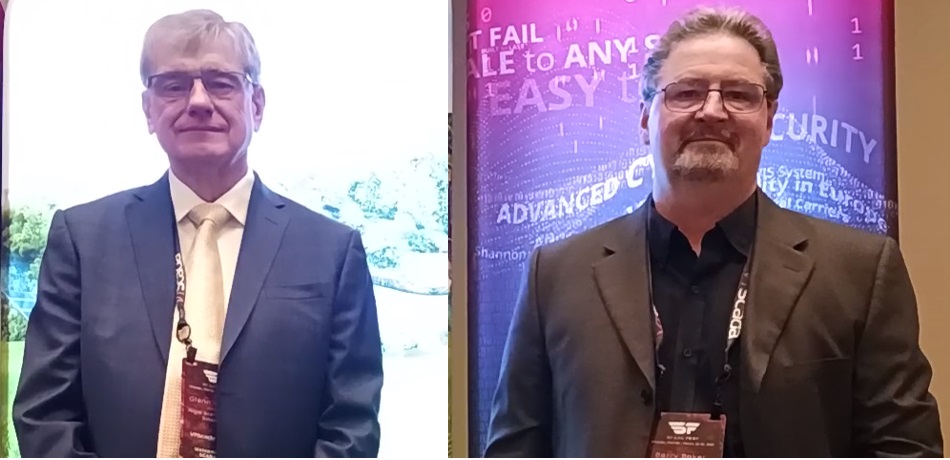 Figure 1: Glenn Wadden (left), president, Trihedral, a Delta Group company, and Barry Baker, vice president, Trihedral, and president of U.S. Trihedral, prepare to discuss latest trends in supervisory control and data acquisition (SCADA) software in a Control Engineering video interview during the 2024 ScadaFest. Tridhedral’s SCADA software is VTScada. 