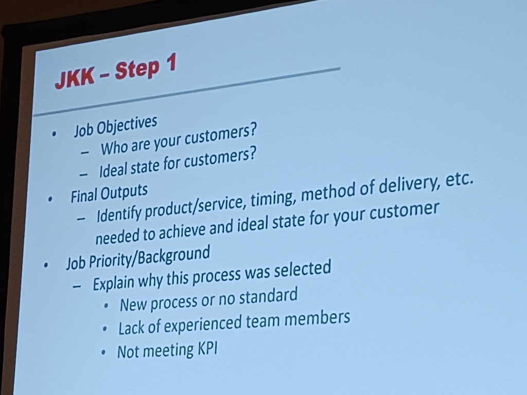 Figure 3: JKK stands for Ji Kotei Kanketsu, automation with the human touch, part of the Toyota Production System, which reinforces the ability to not produce bad quality products (waste) and prevents reoccurrence. JKK originated with Sakichi Toyoda. JKK identifies job objectives and outputs, considering job priority and background in the first step, said Jesse Daniels, engineering manager-maintenance and spare parts new model, Toyota Motor North America, at the 2024 ScadaFest, by Trihedral, a Delta Group company. 
