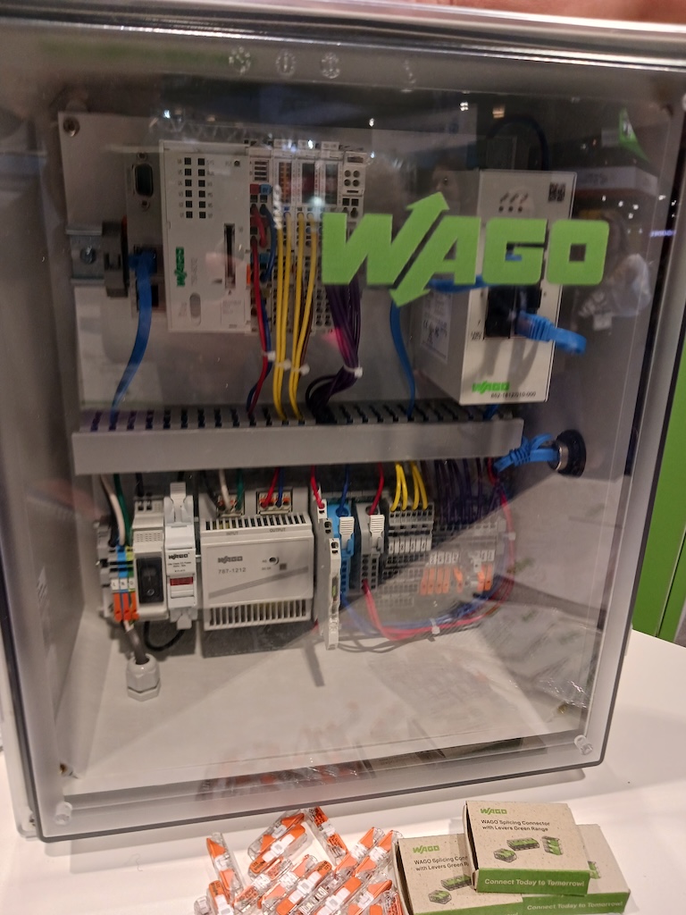 Figure 1: Wago Corp. Mini Control Panel, as shown, includes PLC, communications, relays, fuse holder, terminal blocks and slice I/O modules, at Automate 2024 event by A3, the Association for Advancing Automation, in Chicago.