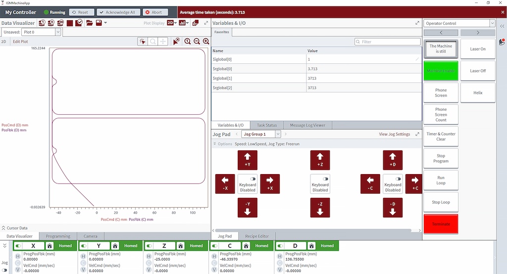 Figure 3: A custom HMI for a power user. A user with access to this HMI page would be expected to run and debug several processes on the machine. 
