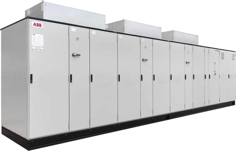 Figure: ABB ACS5000 medium-voltage drives controls high-power applications, such as compressors, pumps and fans based on process demands rather than running them at full speed. Drives optimize power consumption and process efficiency to save energy and reduce CO2 emissions. The drives operate in many fields; robust design especially suits the chemical, oil, gas and power generation industries. Industry-specific features integrate seamlessly and increase process productivity; an arc-resistant design lowers risk. 