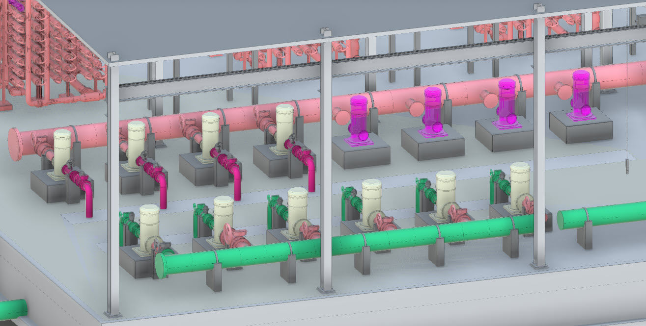 Figure 3. 3D process model built from intelligent P&ID data. Courtesy: CDM Smith.