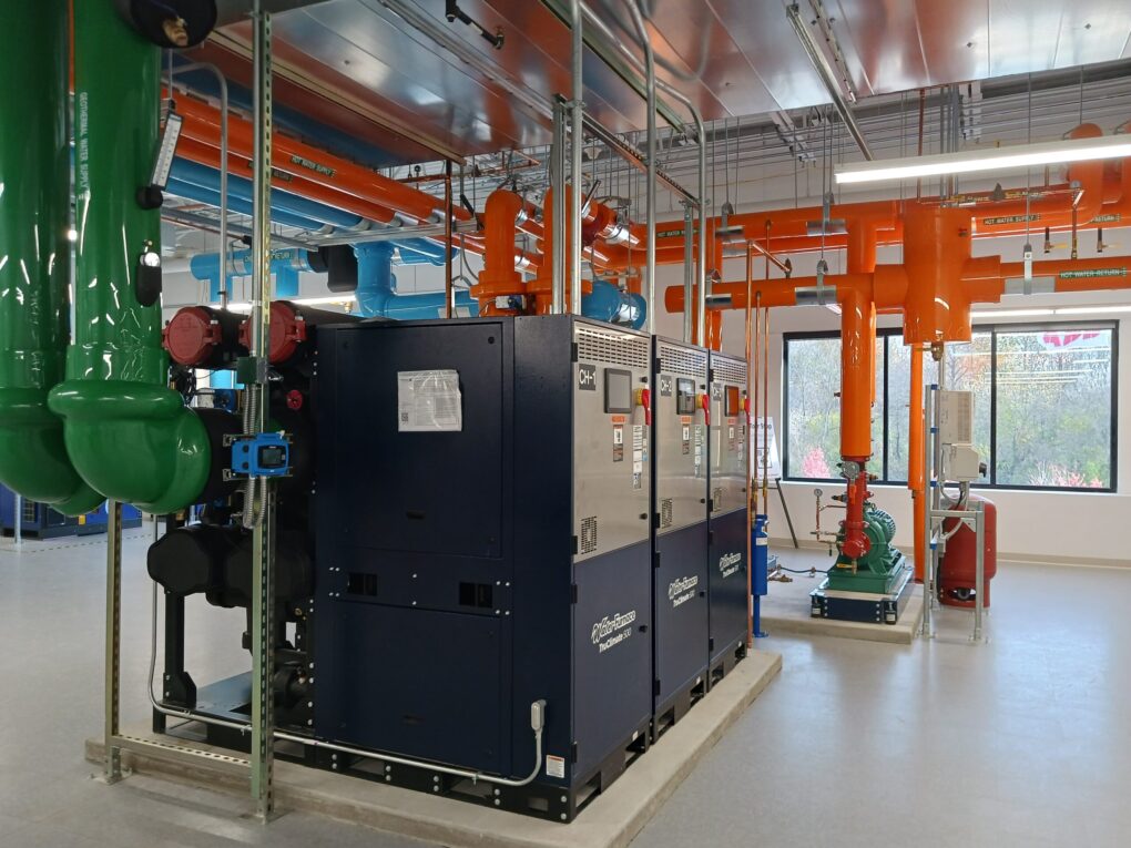 The ABB New Berlin, Wisconsin, facility geothermal heat-pump installation has 225 tons of capacity using 78 vertical wells, 500-feet deep, said Tim Skell, ABB global HVACR application engineering manager (HVACR stands for heating, ventilation, air conditioning, refrigeration). Courtesy: Mark T. Hoske, Control Engineering, WTWH Media