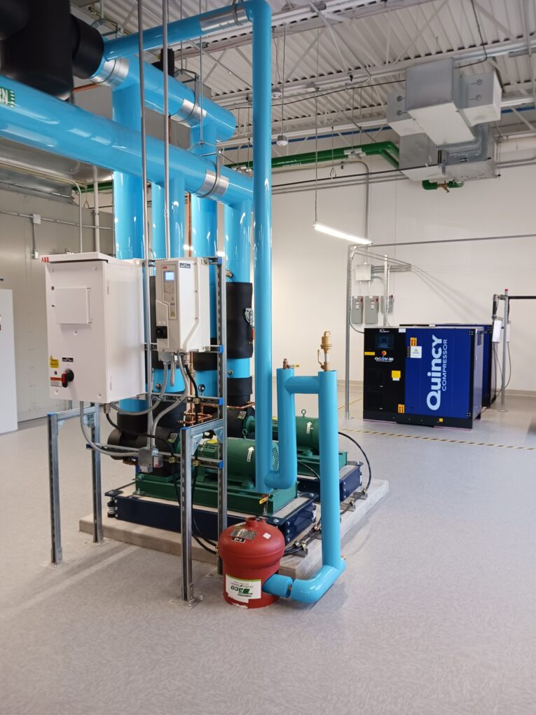 In the ABB New Berlin, Wisconsin, mechanical room, a pair of chilled water pumps provide N+1 redundancy, said Tim Skell, ABB global HVACR application engineering manager (HVACR stands for heating, ventilation, air conditioning, refrigeration).