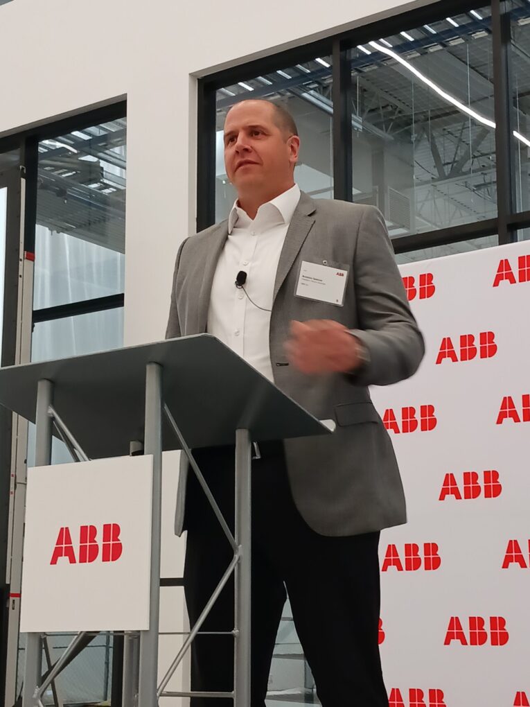 Brandon Spencer, president of ABB’s motion business area sustainable manufacturing (new head of motion, globally) said ABB has invested $14 billion in 10 years in infrastructure and people to support U.S. manufacturing, including the New Berlin, Wisconsin site, enabling people to buy from and build in America. Courtesy: Mark T. Hoske, Control Engineering, WTWH Media