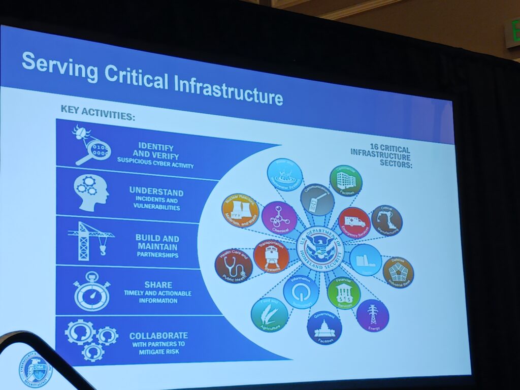 Figure 3: CISA serves critical U.S. infrastructure, helping to mitigate cybersecurity risk in five key ways across 16 critical infrastructure sectors, said Neal Arnold, cybersecurity advisor – law enforcement liaison, Region IV, Cybersecurity advisor program, Cybersecurity and Infrastructure Security Agency (CISA) at the 2025 ARC Leadership Forum by ARC Advisory Group Feb. 10. Courtesy: Mark T. Hoske, Control Engineering, WTWH Media