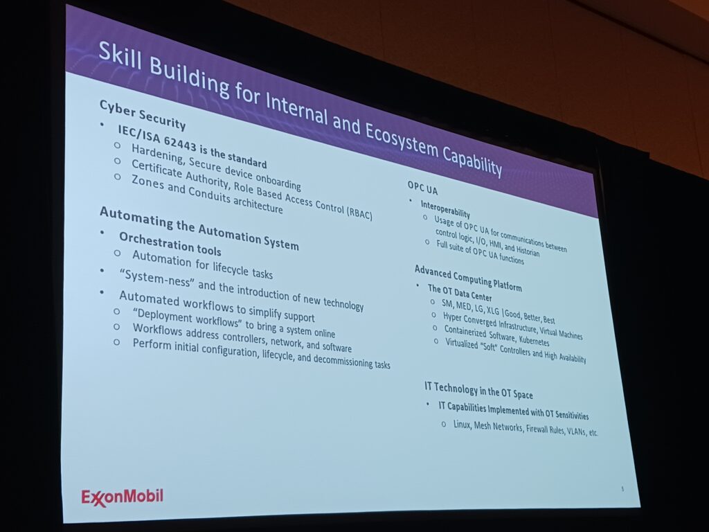 Figure 10: Open Process Automation is a mature ecosystem that supports OPA deployments with interoperable options, intrinsic cybersecurity, scalability, portability and transferability, said Kelly Li, ExxonMobil, commercial lead, at the 2025 ARC Industry Leadership Forum by ARC Advisory Group. Courtesy: Mark T. Hoske, Control Engineering