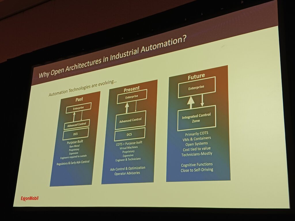 Figure 16: Dave Hedge, ExxonMobil technology and engineering, said automation is necessarily changing from closed to open architectures in industrial automation, as he outlined the past, present and future evolution of process automation toward open architectures, at the 2025 ARC Industry Leadership Forum by ARC Advisory Group. Courtesy: Mark T. Hoske, Control Engineering