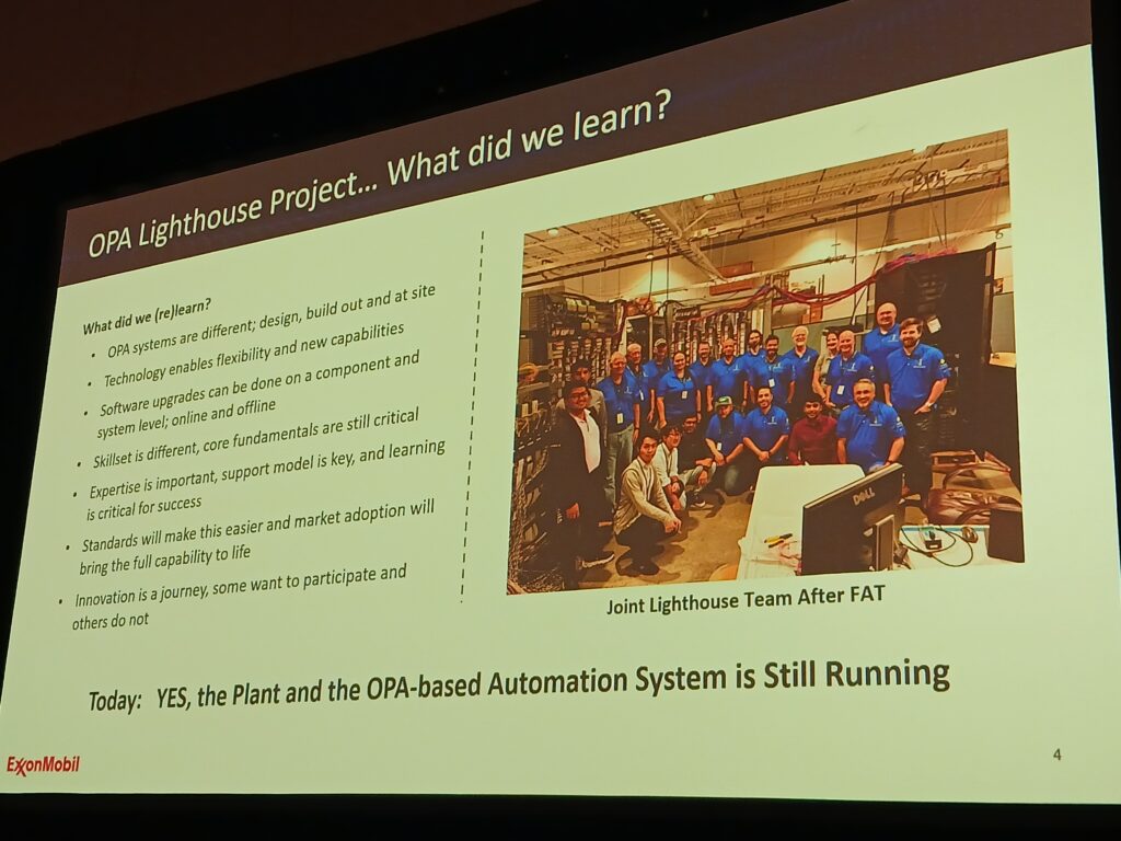 Figure 17: Among lessons relearned during the Open Process Automation Lighthouse project was the reminder that innovation is a journey. Some want to participate and others do not. Software upgrades can be done at a component and system levels, online and offline, Dave Hedge, ExxonMobil technology and engineering, at the 2025 ARC Industry Leadership Forum by ARC Advisory Group. Courtesy: Mark T. Hoske, Control Engineering
