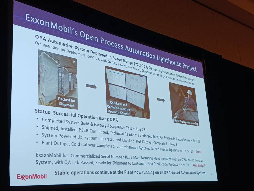 Figure 5: The Open Process Automation Forum Lighthouse Project implementation timeline was rigorous, but not perfect, said David DeBari, R&D team leader, ExxonMobil, at the 2025 ARC Industry Leadership Forum by ARC Advisory Group. Courtesy: Mark T. Hoske, Control Engineering
