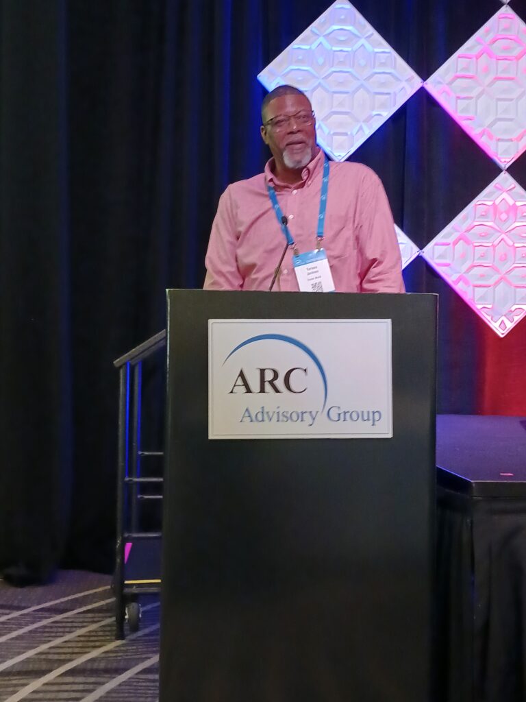 Figure 6: Since the Nov. 18 first sold production at the OPA-powered Baton Rouge, Louisiana, Resins Finishing Plant, stable operation has continued said (Toriano) Tito Jackson, ExxonMobil, operator, who was confident enough to leave the plant and get out of town after years of being close by in case one of three DCSs on-site needed his help. Jackson spoke and answered questions at the 2025 ARC Industry Leadership Forum by ARC Advisory Group. Courtesy: Mark T. Hoske, Control Engineering