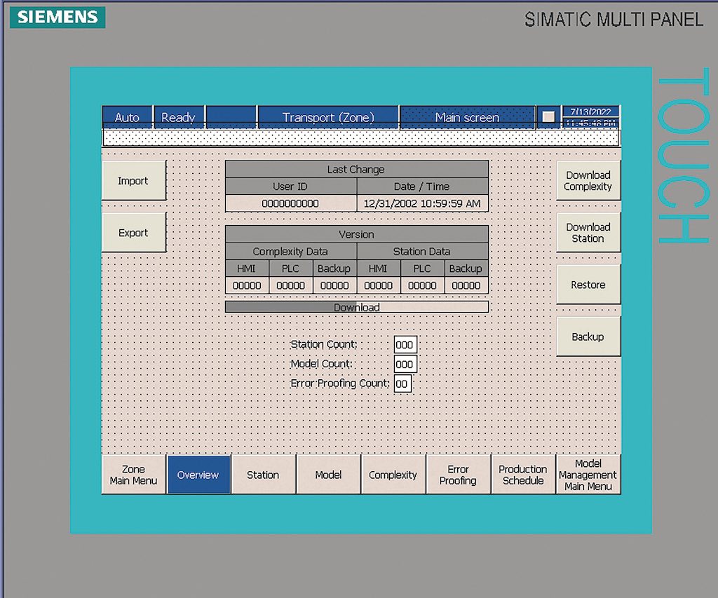 Model manager on the HMI screen helped with project updates and updating code. Courtesy: Patti Engineering