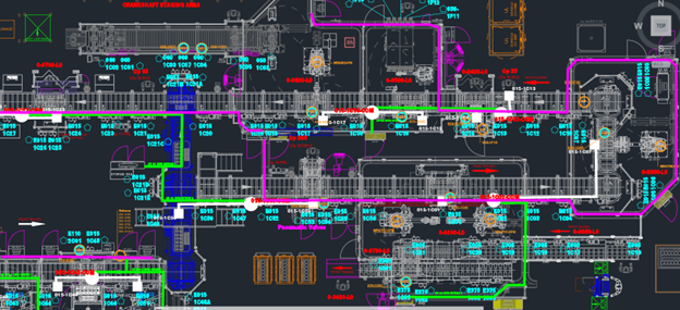 Figure 2: A CAD depiction of a large, complex automotive assembly line to be upgraded in phases utilizing virtual commissioning tools. Courtesy: Patti Engineering