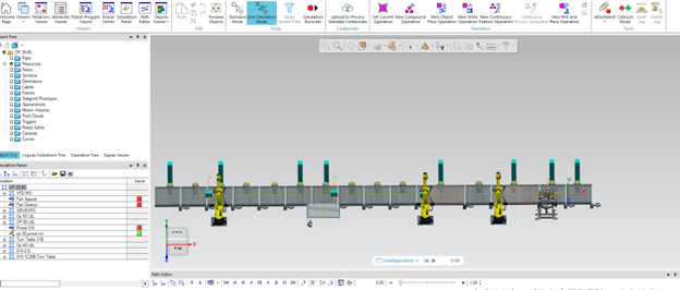 Figure 3: A high-level view from Process Simulate showing a specific section of the production line targeted for an upgrade phase. Courtesy: Patti Engineering